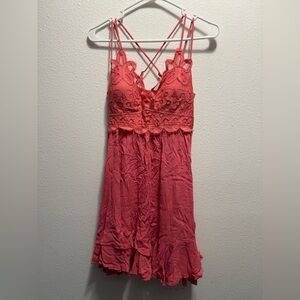 Coral Lace Strappy Dress